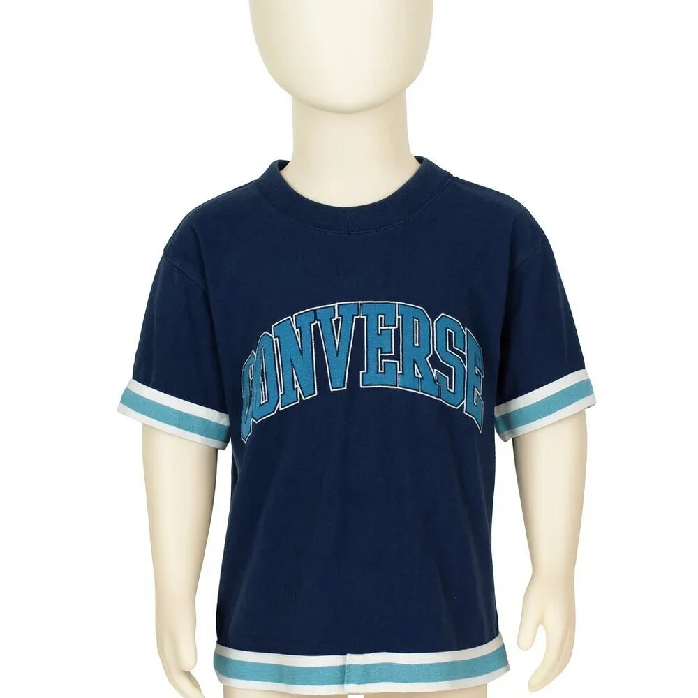 Converse Boys XS Blue Mesh Athletic Jersey Spellout Tee